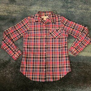 Exofficio Stretch Roll Tab Sleeve Blackwatch Plaid Long Sleeve Shirt Small